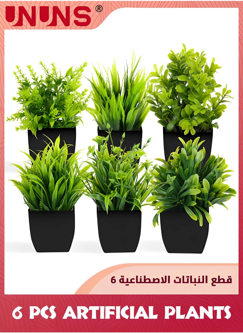 UNUNS Artificial Plants With Pot,6 Pack Fake Plants Mini Potted Artificial Plants,Small Houseplants Greenery In Black Pot,Small Faux Plants Decor For Home Bathroom Office Farmhouse  - Image 1