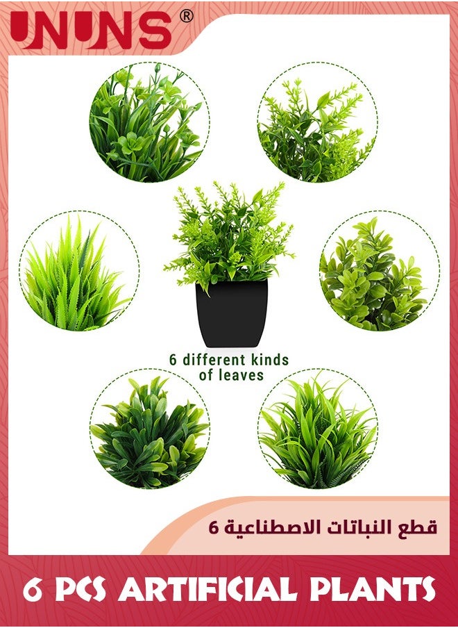 UNUNS Artificial Plants With Pot,6 Pack Fake Plants Mini Potted Artificial Plants,Small Houseplants Greenery In Black Pot,Small Faux Plants Decor For Home Bathroom Office Farmhouse  - Image 3