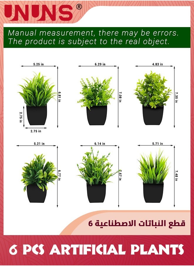 UNUNS Artificial Plants With Pot,6 Pack Fake Plants Mini Potted Artificial Plants,Small Houseplants Greenery In Black Pot,Small Faux Plants Decor For Home Bathroom Office Farmhouse  - Image 2