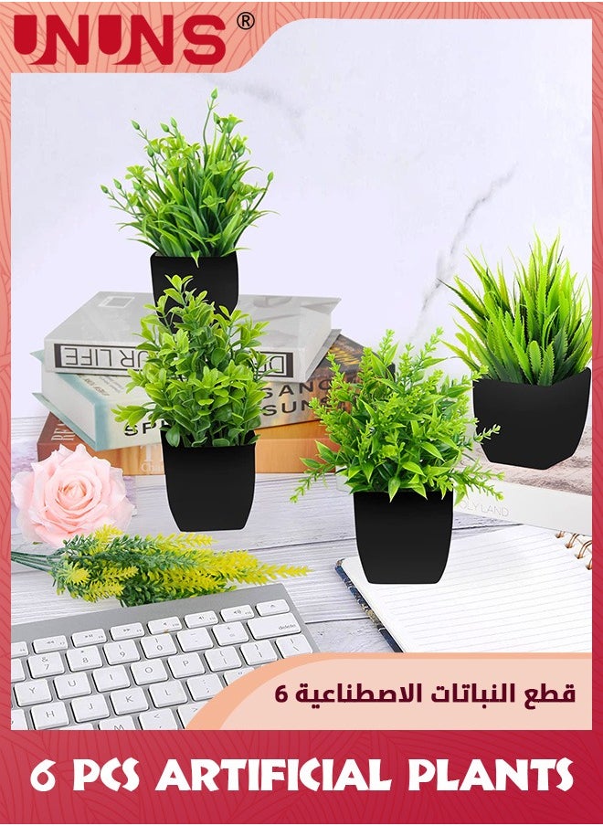 UNUNS Artificial Plants With Pot,6 Pack Fake Plants Mini Potted Artificial Plants,Small Houseplants Greenery In Black Pot,Small Faux Plants Decor For Home Bathroom Office Farmhouse  - Image 4