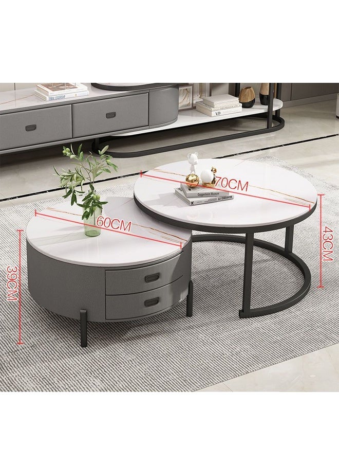 إن كي أكس طاولة قهوة مستديرة بسيطة حديثة فاخرة خفيفة لغرفة المعيشة والمنزل طاولة قهوة مستديرة 70 سم باللون الرمادي والأبيض - Image 2