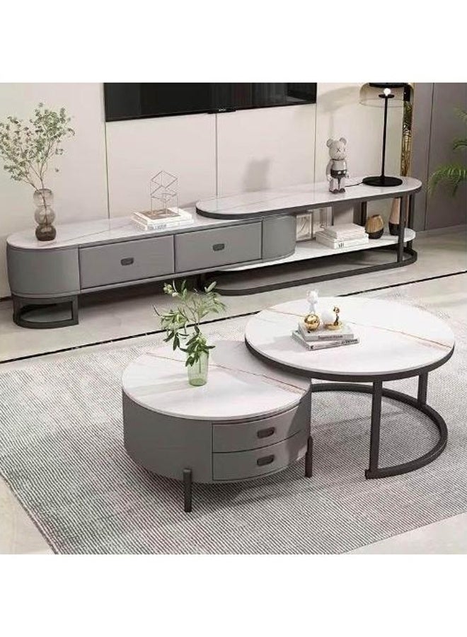 إن كي أكس طاولة قهوة مستديرة بسيطة حديثة فاخرة خفيفة لغرفة المعيشة والمنزل طاولة قهوة مستديرة 70 سم باللون الرمادي والأبيض - Image 3