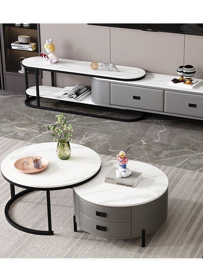 إن كي أكس طاولة قهوة مستديرة بسيطة حديثة فاخرة خفيفة لغرفة المعيشة والمنزل طاولة قهوة مستديرة 70 سم باللون الرمادي والأبيض - Image 1