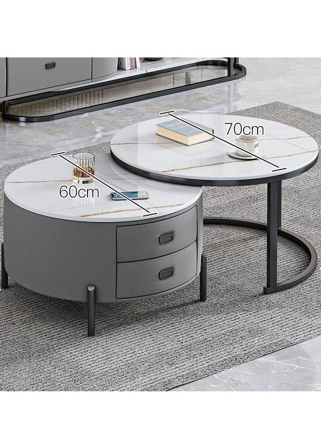 إن كي أكس طاولة قهوة مستديرة بسيطة حديثة فاخرة خفيفة لغرفة المعيشة والمنزل طاولة قهوة مستديرة 70 سم باللون الرمادي والأبيض - Image 4