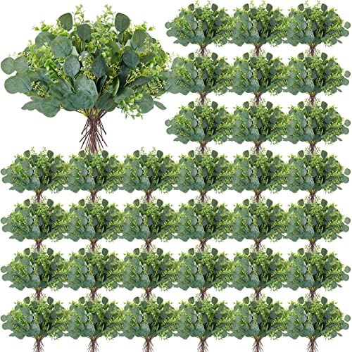 Yunsailing 100 Pcs Faux Eucalyptus Stems with White Seeds Artificial Eucalyptus Leaves Greenery Decor Fake Leaf Branches for Wedding Bouquets Centerpiece Flower Arrangement Farmhouse Home Decoration - Image 1