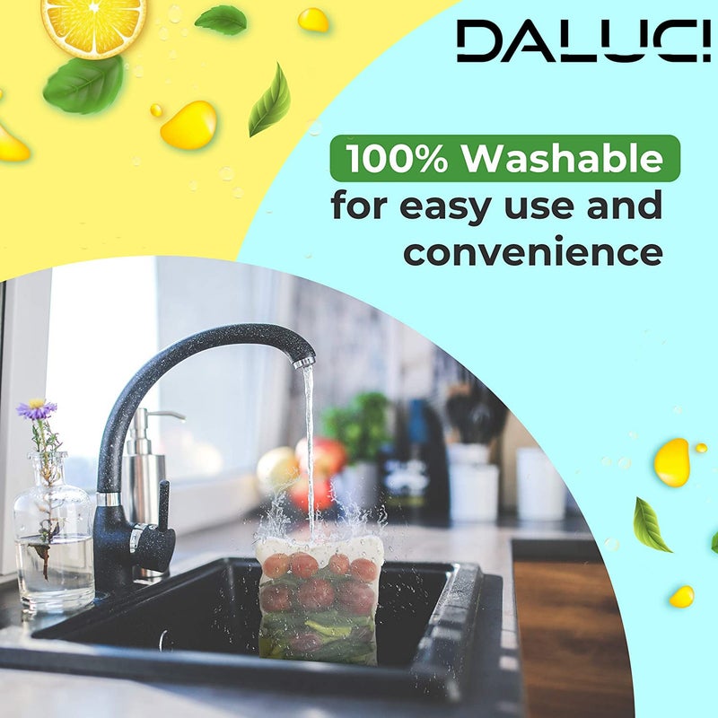 DALUCI Set of 6 Reusable Fridge Storage Bags | Vegetable Bags For Vegetables and Fruits Mesh Net Multipurpose Kitchen Storage Bags Organizer with Sturdy Zipper (9 X 13 Inches | Multicolor) - Image 4