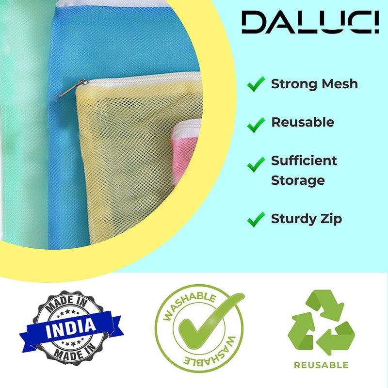 DALUCI Set of 6 Reusable Fridge Storage Bags | Vegetable Bags For Vegetables and Fruits Mesh Net Multipurpose Kitchen Storage Bags Organizer with Sturdy Zipper (9 X 13 Inches | Multicolor) - Image 5