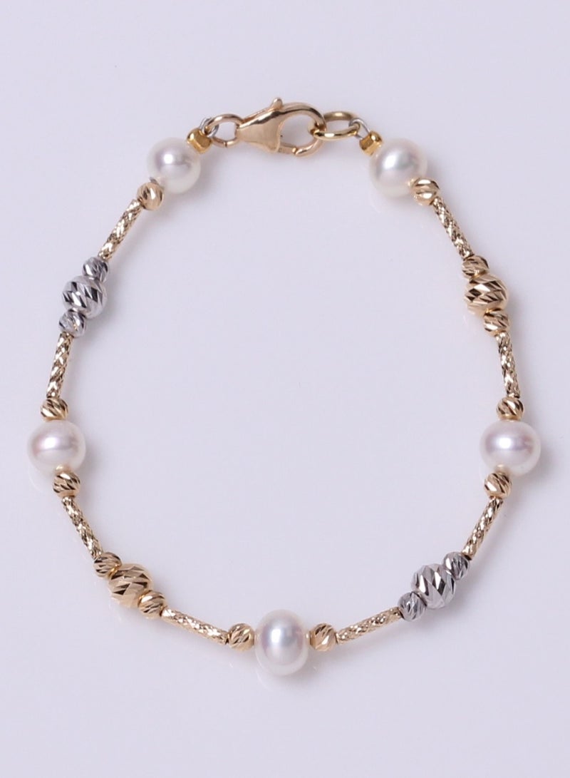MIKURA KIDS Bracelet 1st 14Cm, Freshwater Pearls, A Quality, White Color, 5.0-4.5MM, 18KY/W  - Image 1