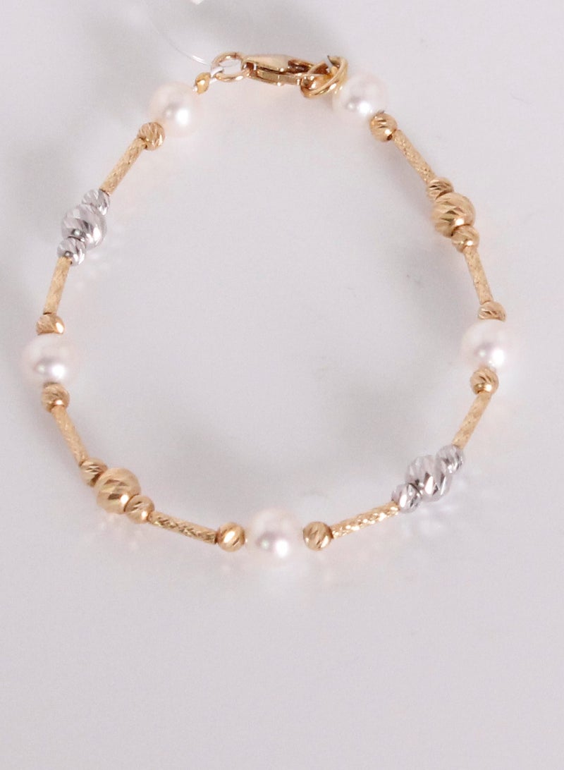 MIKURA KIDS Bracelet 1st 14Cm, Freshwater Pearls, A Quality, White Color, 5.0-4.5MM, 18KY/W  - Image 2