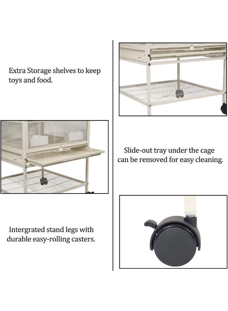 NNC PETS Small bird cage, Wrought iron transparent birdcage with Removable tray, Storage shelf, Wooden perch and food container, bird house for Lovebirds, Conure, and other small birds 83 cm (White) - Image 3