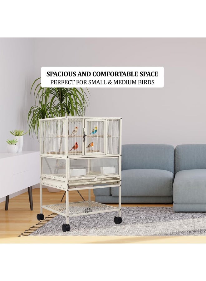 NNC PETS Small bird cage, Wrought iron transparent birdcage with Removable tray, Storage shelf, Wooden perch and food container, bird house for Lovebirds, Conure, and other small birds 83 cm (White) - Image 5