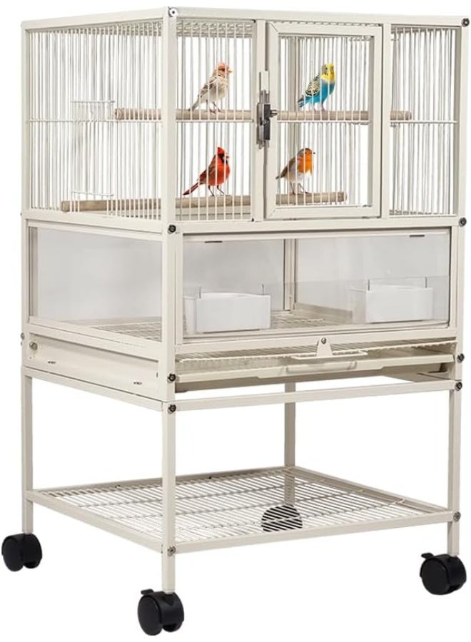 NNC PETS Small bird cage, Wrought iron transparent birdcage with Removable tray, Storage shelf, Wooden perch and food container, bird house for Lovebirds, Conure, and other small birds 83 cm (White) - Image 1