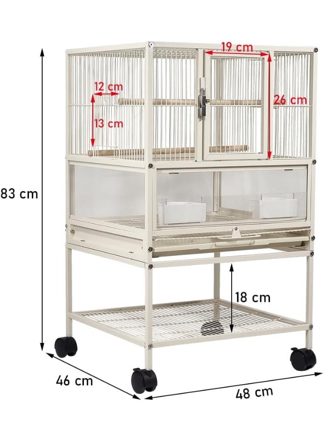 NNC PETS Small bird cage, Wrought iron transparent birdcage with Removable tray, Storage shelf, Wooden perch and food container, bird house for Lovebirds, Conure, and other small birds 83 cm (White) - Image 2