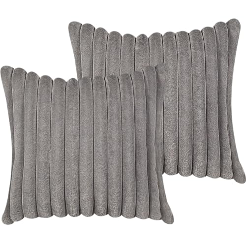 COTEY 20x20 Throw Pillow Covers Set of 2, Decorative Faux Fur Covers for Bed, Couch Soft Fluffy Pillow Cover with Velvet Back for Living Room, Neutral Home Décor Accent for Sofa - Dark Gray - Image 1