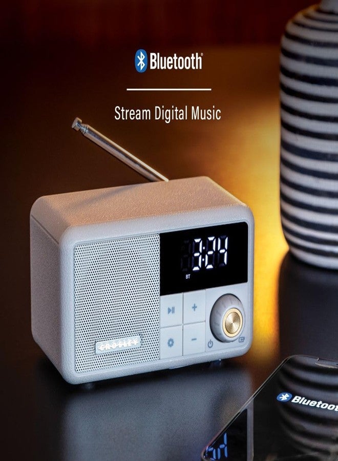 Crosley CR1121A-PB Cooper Retro AM/FM Radio, Portable Bluetooth Speaker with Aux Input and LED Display, Pebble - Image 4