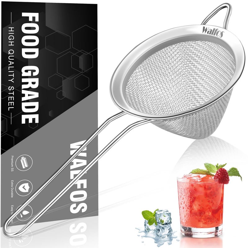 Walfos Walfos Small Fine Mesh Strainer for Cocktail  Tea Mini Stainless Steel Sieve with Handle 33 Inch Metal Strainers for Juicing Coffee Drinks Tea Herbs 