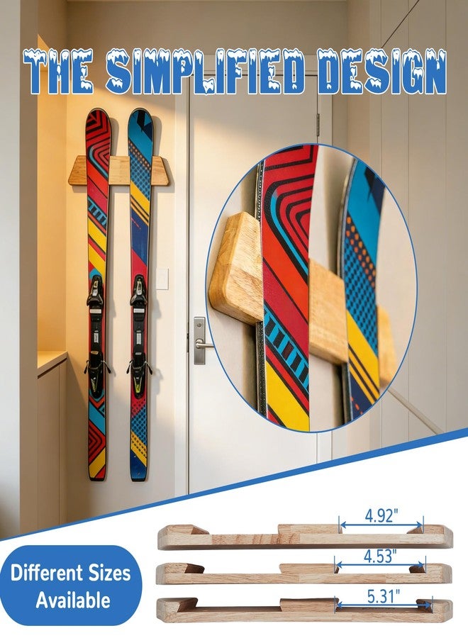 HUDEX Horizontal Solid Wood Ski Rack Wall Mount - Heavy Duty Ski Storage Organizer with Natural Finish,Compatible with All Mountain,Touring,and Vintage Skis for Garage, Home, or Cabin Display(Large) - Image 2