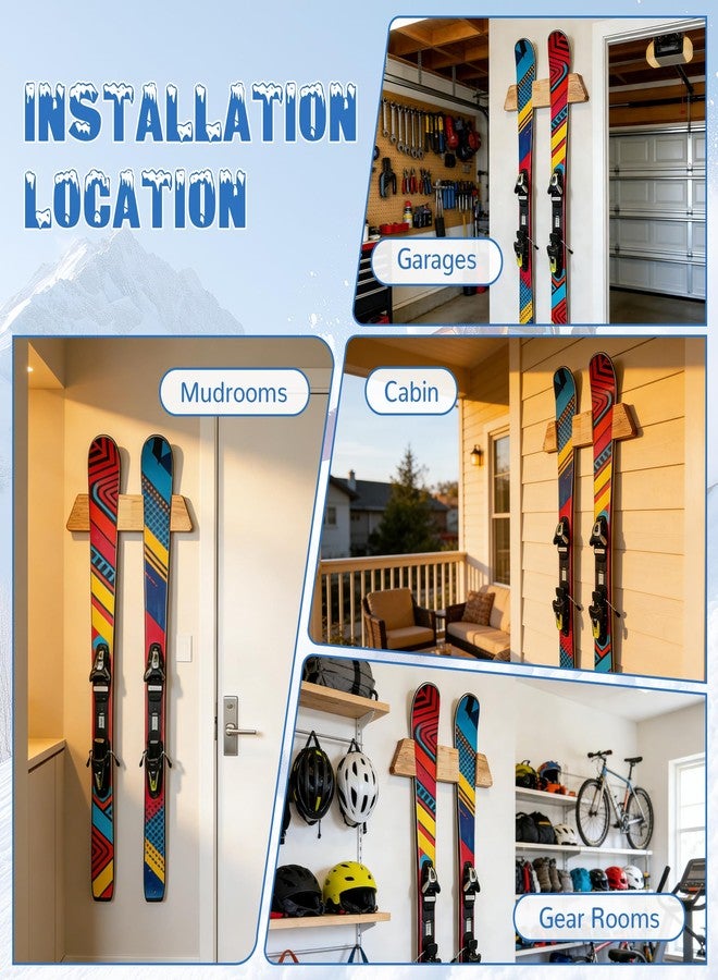 HUDEX Horizontal Solid Wood Ski Rack Wall Mount - Heavy Duty Ski Storage Organizer with Natural Finish,Compatible with All Mountain,Touring,and Vintage Skis for Garage, Home, or Cabin Display(Large) - Image 4