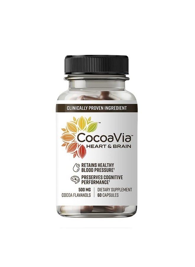 CocoaVia CocoaVia Heart & Brain Supplement, 30 Day, Cocoa Flavanol Extract, Memory & Circulation Booster, Nitric Oxide, Boost Oxygen & Energy, Plant Based, Gluten Free, Vegan, 60 Capsules  - Image 1