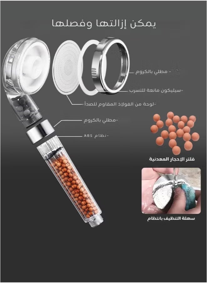 Vortex High Pressure Shower Head with Hose – Handheld 3 Modes Spray, Double Filter System, Anti-Clog Self-Cleaning Nozzles, Water Saving - Image 2