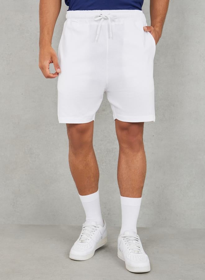 Styli Men White Regular Fit Waffle Knit Shorts - Image 1