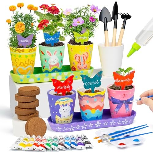 RGBDOT Kids Gardening Set Paint and Plant Stoneware Flower Growing Kit with 6 Pots and Gardening Tools Arts and Crafts for Kids Ages 812 Best Childrens Day Gift for Girls Boys Ages 5 6 7 8 9 10 - Image 1