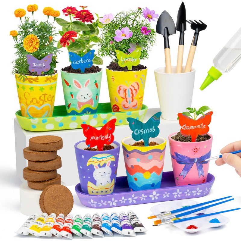 RGBDOT Kids Gardening Set Paint and Plant Stoneware Flower Growing Kit with 6 Pots and Gardening Tools Arts and Crafts for Kids Ages 812 Best Childrens Day Gift for Girls Boys Ages 5 6 7 8 9 10 - Image 2