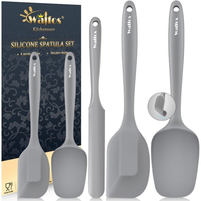 SILICONE SPATULA 5 PIECES HEAT RESISTANT KITCHEN SPOON SPATULAS600F STRONG STEEL CORE AND ONEPIECES SEAMLESS DESIGN PREFECT FOR COOKING MIXING BAKING BPA FREE AND DISHWASHER SAFEGRAY