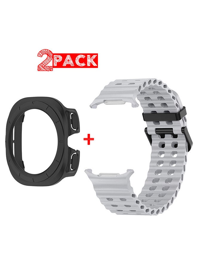 CATANES - (for Samsung Galaxy Watch 7 Ultra 47mm) 2 Packs Silicone Band and Case, Soft Ocean Silicone Sport Strap Replacement Accessory - Image 1