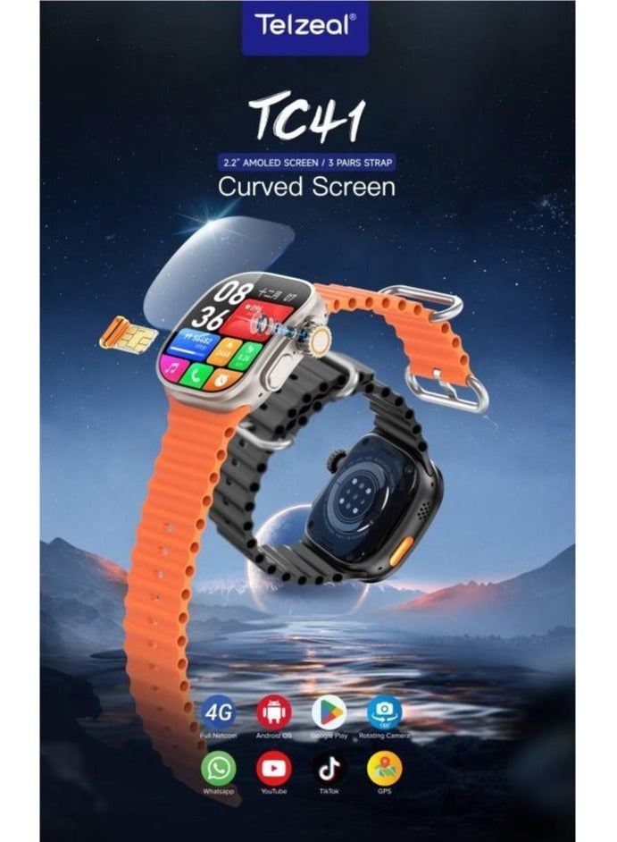 Telzeal Smart Watch TC41 with 4G SIM Support – Full Touch Curved Display Smartwatch with GPS, Heart Rate Monitor, Fitness Tracker, Bluetooth Call, Camera, WiFi, Android Compatible, Stylish Sport Watch for Men & Women – Long Battery Life - Image 3