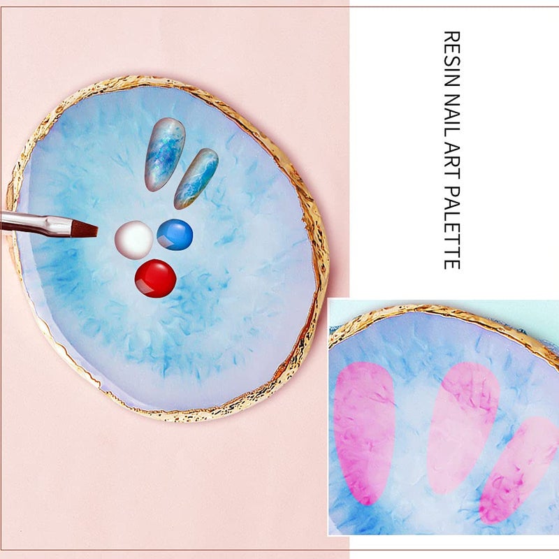SUMAJU 2 Pieces Resin Nail Art Palette, Nail Art Painting Gel Palette Gold Edge Color Makeup Display Board Nail Art Display Cosmetic Mixing Tools - Image 3
