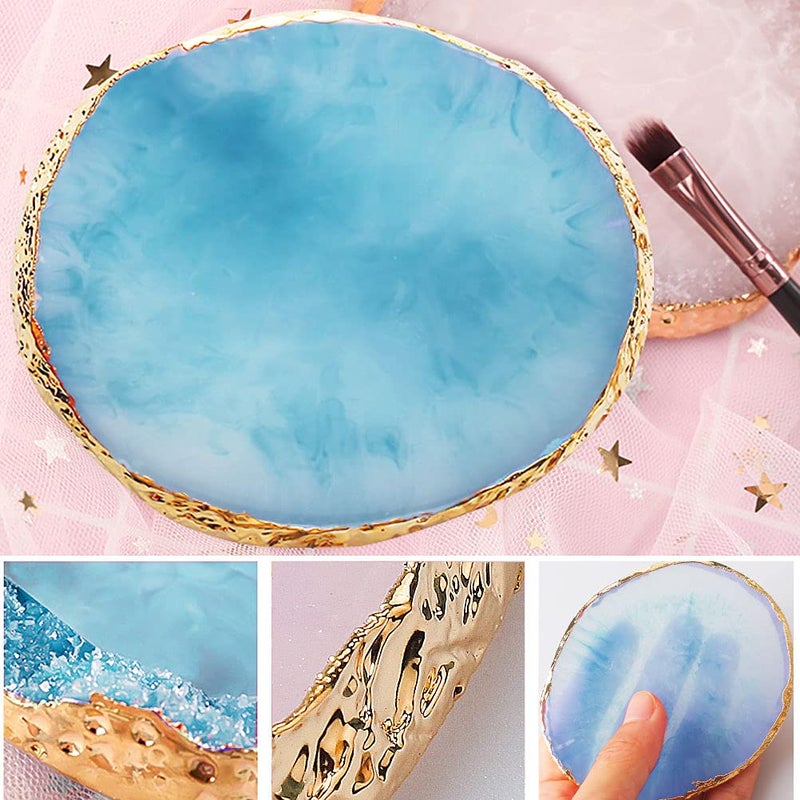 SUMAJU 2 Pieces Resin Nail Art Palette, Nail Art Painting Gel Palette Gold Edge Color Makeup Display Board Nail Art Display Cosmetic Mixing Tools - Image 5