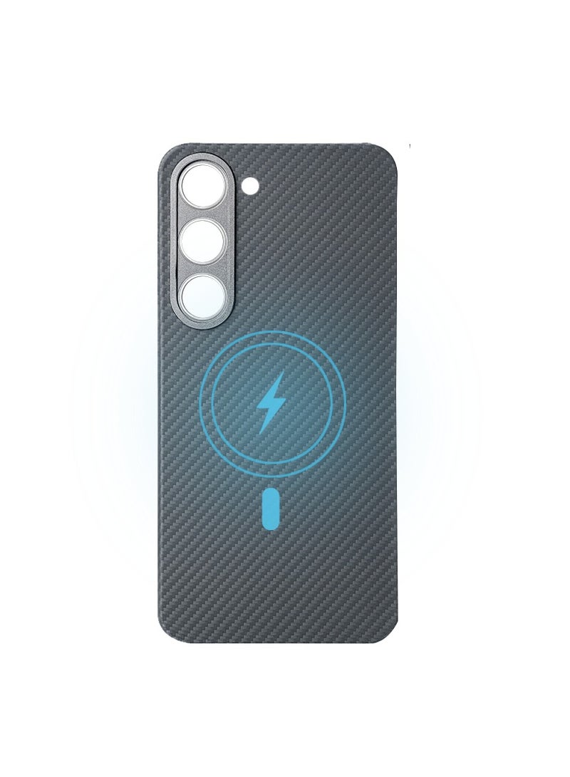 Case for Samsung Galaxy S24 Plus with MagSafe, Slim & Light Minimalist Style Protective Cover, 600D Aramid Fiber Made, Carbon Fiber Texture, Black/Grey - Image 1