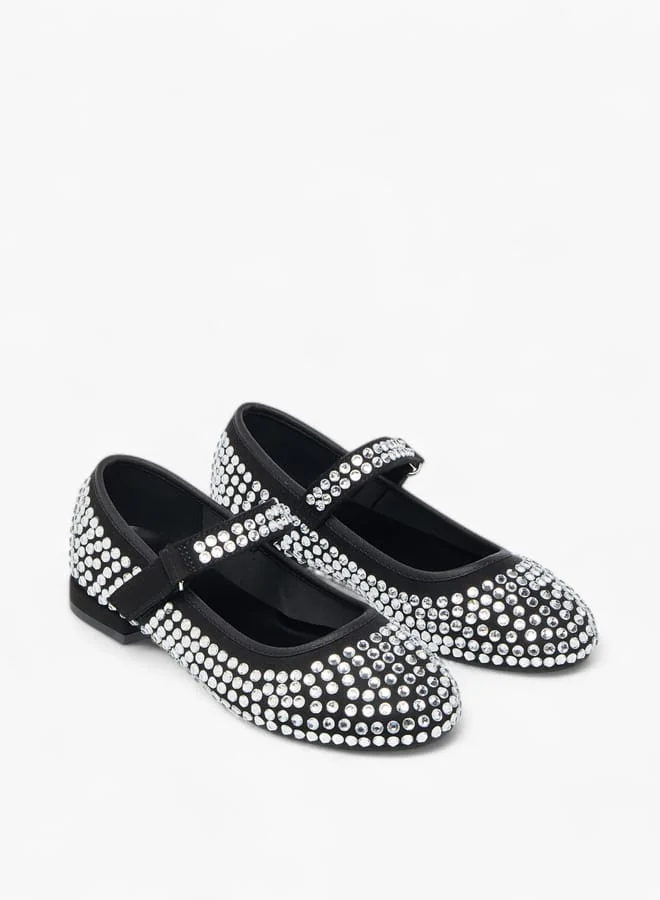 سيليست حذاء باليرينا بناتي مزين بالمسامير وإغلاق بشريط لاصق