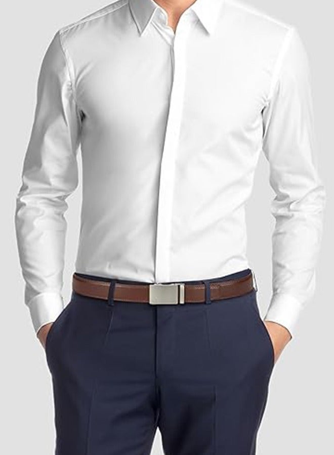 Men's Belt, Ratchet Dress Belt, Sliding Belt With Automatic Buckle For Easier Adjustment, Casual Business Men's Belt, Brown - Image 2