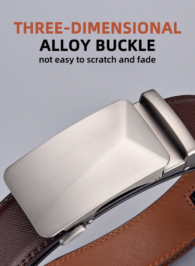 Men's Belt, Ratchet Dress Belt, Sliding Belt With Automatic Buckle For Easier Adjustment, Casual Business Men's Belt, Brown - Image 3