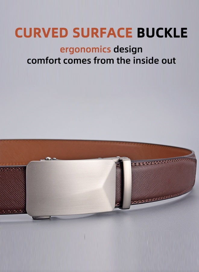 Men's Belt, Ratchet Dress Belt, Sliding Belt With Automatic Buckle For Easier Adjustment, Casual Business Men's Belt, Brown - Image 4