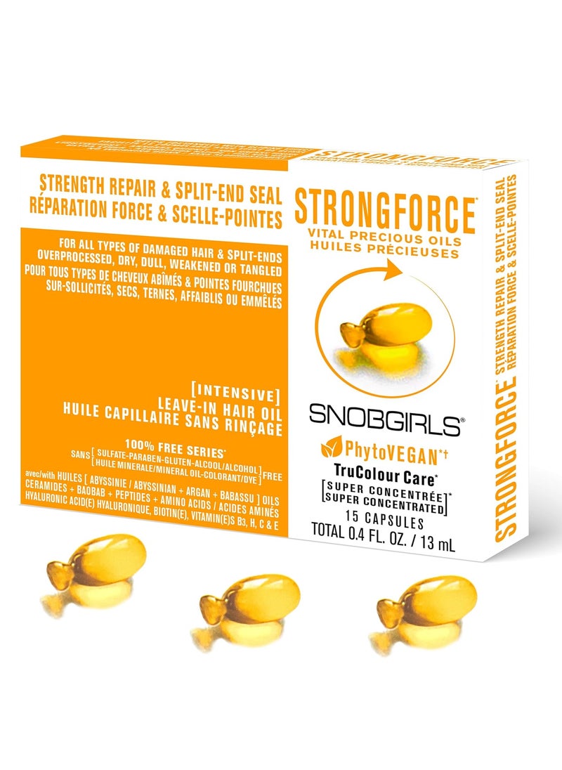 SNOBGIRLS STRONGFORCE Salon Vegan Hair Oil Strengthening  Split End Repair All Hair Types Hair serum with Argan Oil Baobab Oil Avocado Moringa Niacinamide Biotin  Hair Vitamins Instant Hair Detangler 