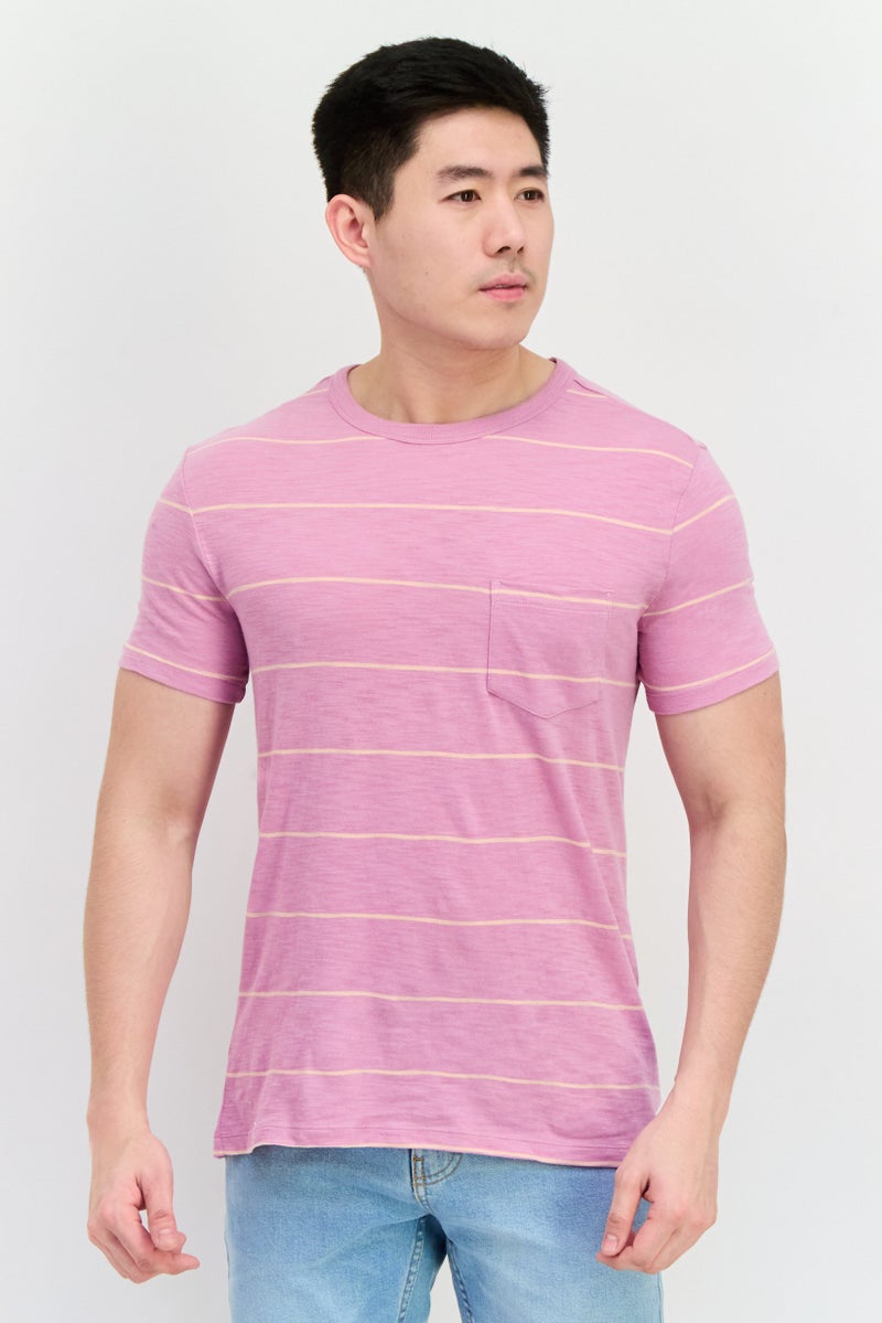 GAP Men Crew Neck Short Sleeves Stripe T-Shirt, Lilac - Image 1