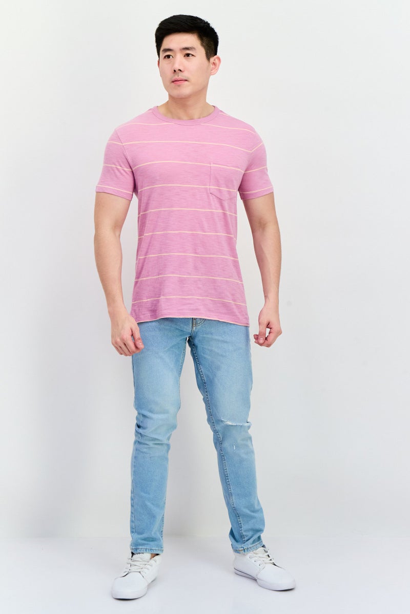 GAP Men Crew Neck Short Sleeves Stripe T-Shirt, Lilac - Image 4