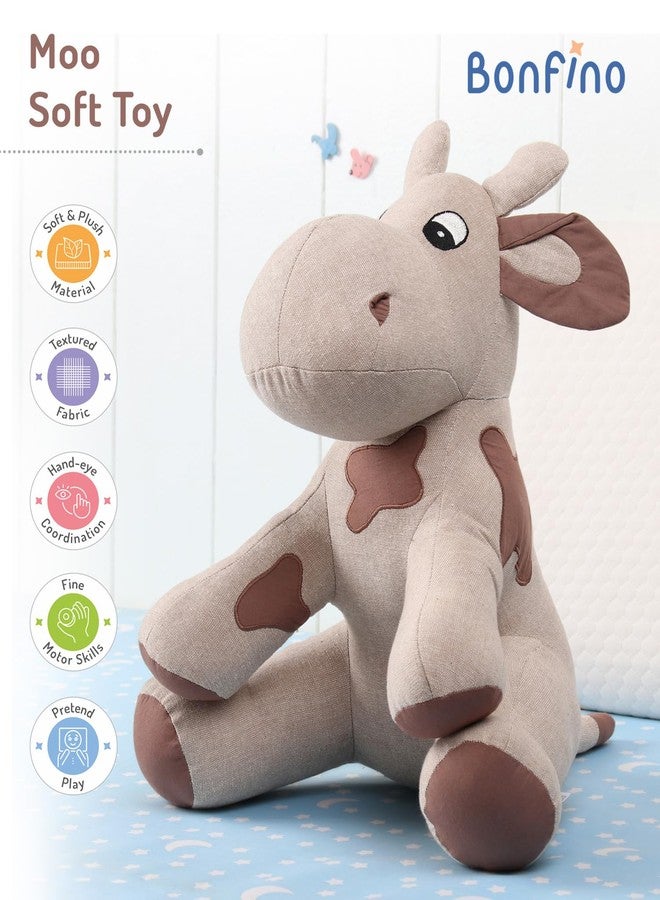 Bonfino Premium Moo Cotton Soft Toy | Stuffed Plush Animal for Boys & Girls | Cuddly Cow for Babies & Toddlers | Room Decor | Cute Birthday Gift for Kids - Brown (Height 35 cm) - Image 2