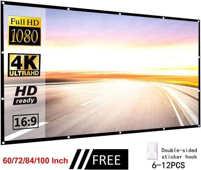 StepOK Projector Screen, White Projector Screen, 16:9 No Crease Home Theater Foldable Projection Screen 60"|72"|84"|100"|120"|150" - Image 2