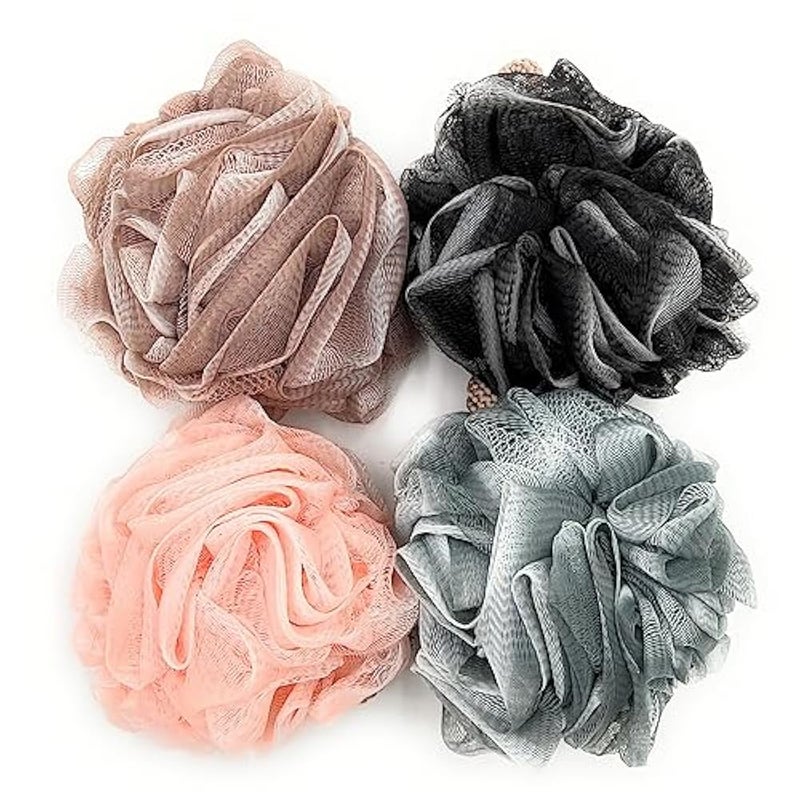 VIO User VIO 4 Pack Soft & Fluffy Exfoliating Bath Ball, Mesh Body Scrub, Mesh Loofah Shower Sponge Ball, Pouf Shower Ball, Mesh Scrubber Exfoliator, Mesh Sponge Body Cleansing Bath Bubble Ball (Combo 1) - Image 1