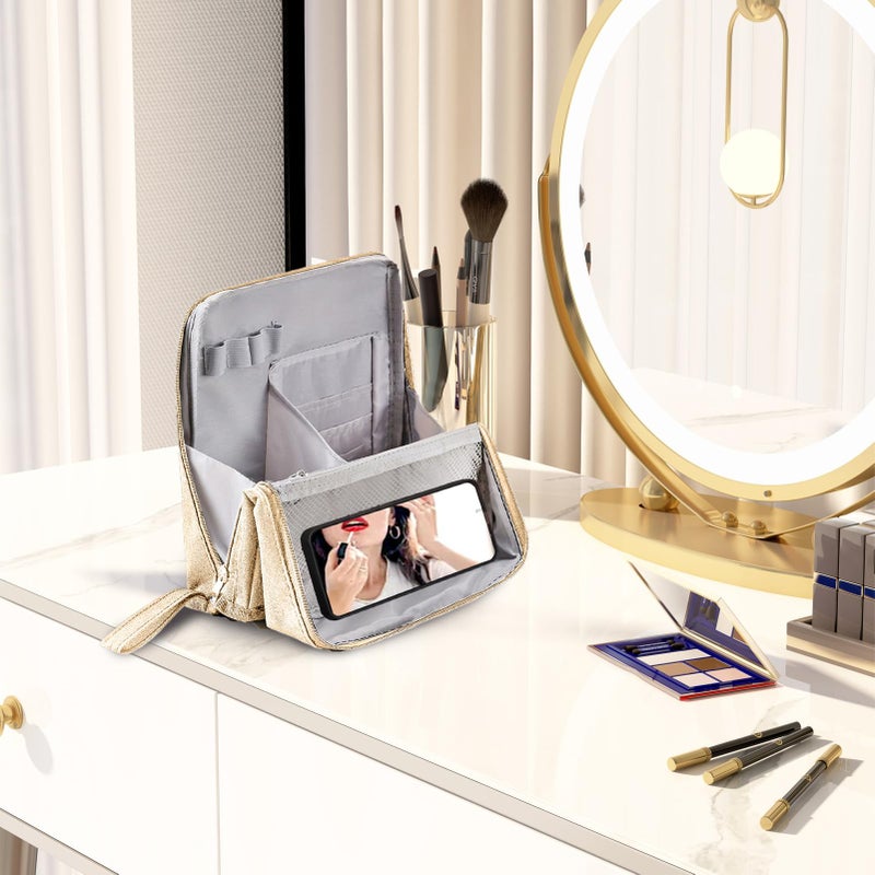 Cream Colored Waterproof Makeup Organizer Bag Large Capacity Travel Cosmetic Case For Brushes - Image 4