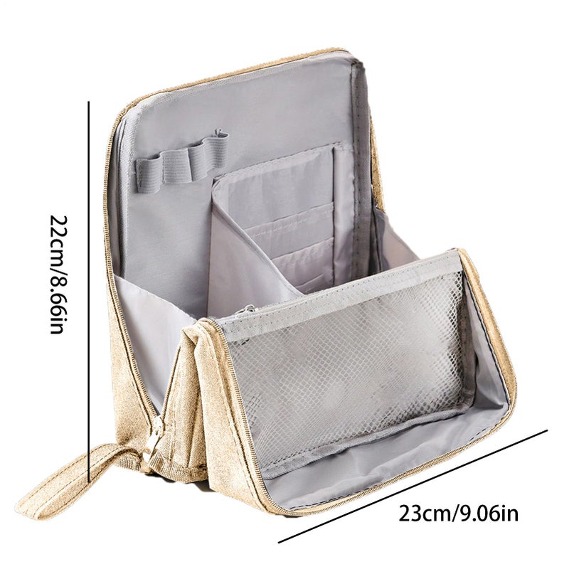 Cream Colored Waterproof Makeup Organizer Bag Large Capacity Travel Cosmetic Case For Brushes - Image 3