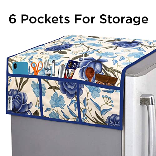 E-Retailer® Polyester 3-Layered Fridge Top Cover/Refrigerator Cover With 6 Utility Pockets and 2 Pcs. Handle Cover (Color-Blue, Size-39x21 Inch) - Image 3
