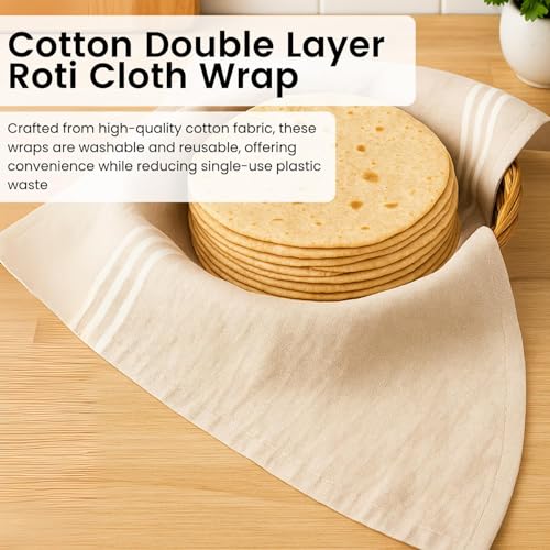 Värde® Cotton Roti Cover (15x15 Inch) - Set of 5 | Chapati Wrap, Roti Cloth, Paratha Cover | Handloom Cotton Cloth for Kitchen, Hot Case & Tiffin - Image 2