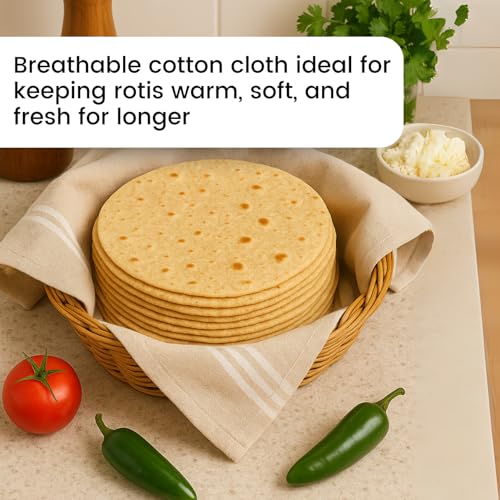 Värde® Cotton Roti Cover (15x15 Inch) - Set of 5 | Chapati Wrap, Roti Cloth, Paratha Cover | Handloom Cotton Cloth for Kitchen, Hot Case & Tiffin - Image 3