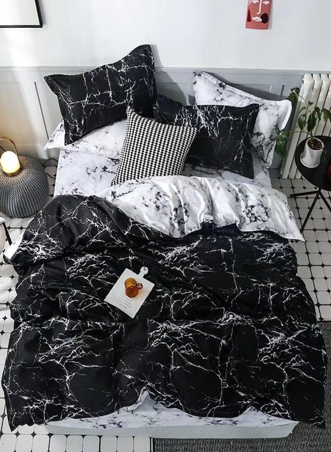 طقم سرير كينغ سايز 220x240 سم - 6 قطع، قماش ميكروفايبر - 1 غطاء لحاف، 1 ملاءة مشدودة، 4 أغطية وسائد، قابل للتنفس، مريح وناعم (الحشو غير مشمول)
