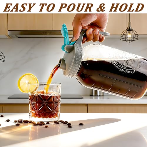 GMSWEET Mason Jar Cold Brew Coffee Maker 64 OZ ( 2 Quart ) Wide Mouth Cold Brew Pitcher With Stainless Steel Fine Mesh Filter Airtight & Leakproof Mason Jar Pitche For Coffee, Iced Tea, Sun Tea, Lemonade - Image 2